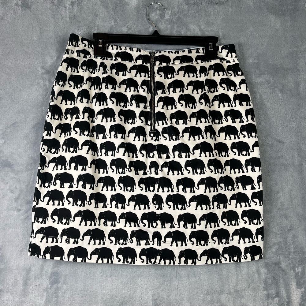 Hatley Sateen Elephant Pencil Skirt Sz 8 Black & White Pockets Lined Artsy Boho - Picture 4 of 15